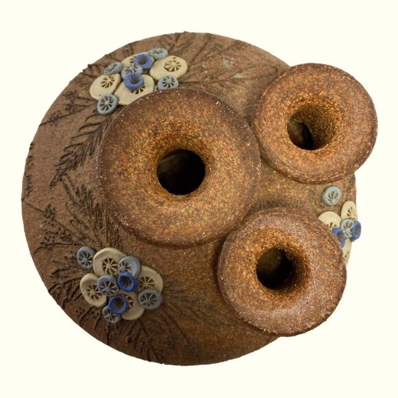 Carma Vintage Vintage 1980s Sand Art Pottery 6" Earthy Boho Floral Bottle Vase - Picture 1 of 8